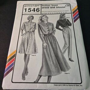 Stretch & Sew 1546 sewing pattern Button front dress/blouse Ann Person 90s UNCUT